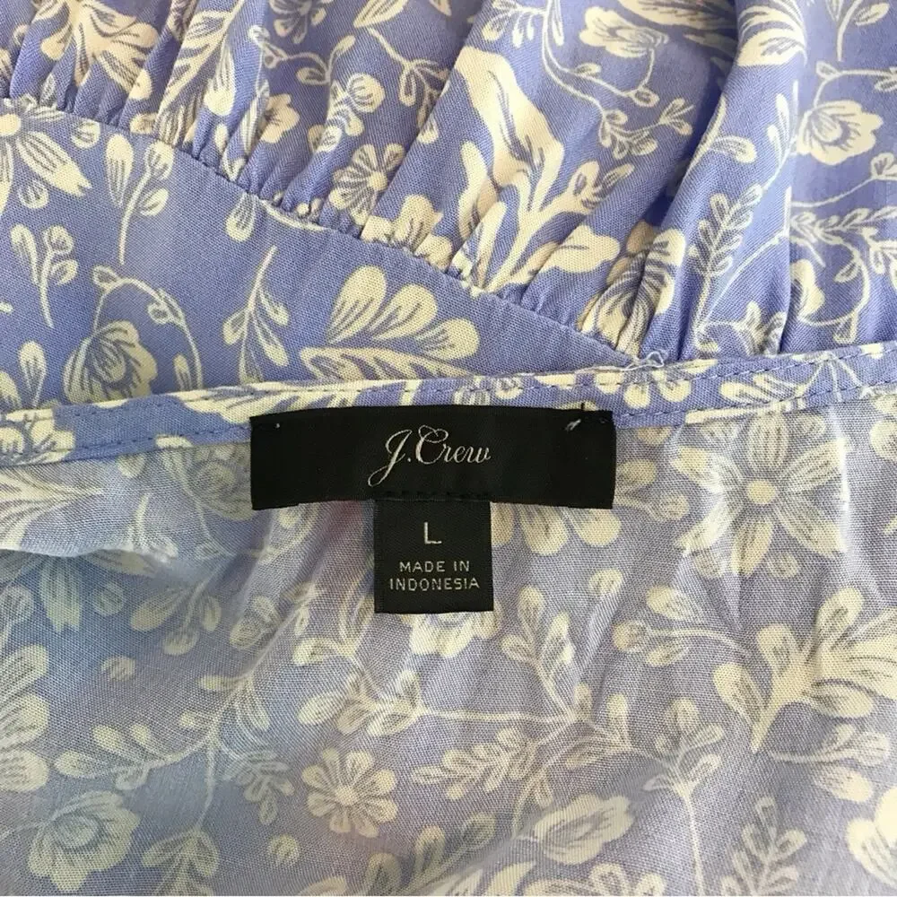 J Crew Blue & White Floral Midi Dress Ruffle Cottagecore Summer Dress